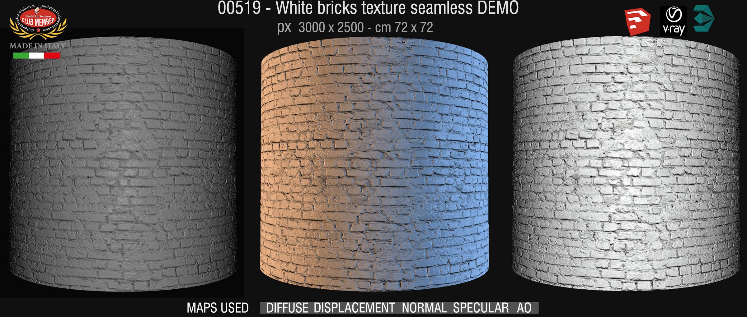 00519 white wall bricks texture seamless + maps DEMO
