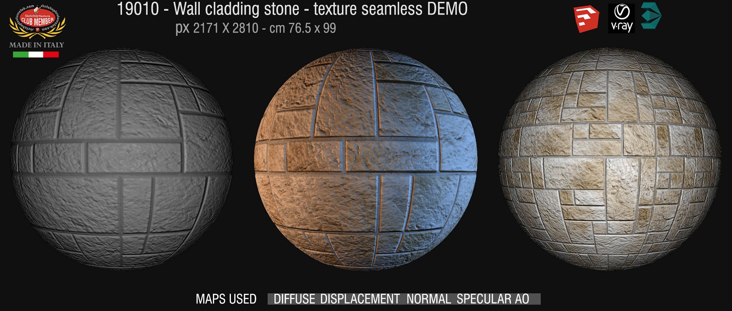 19010 Wall cladding stone texture seamless + maps DEMO