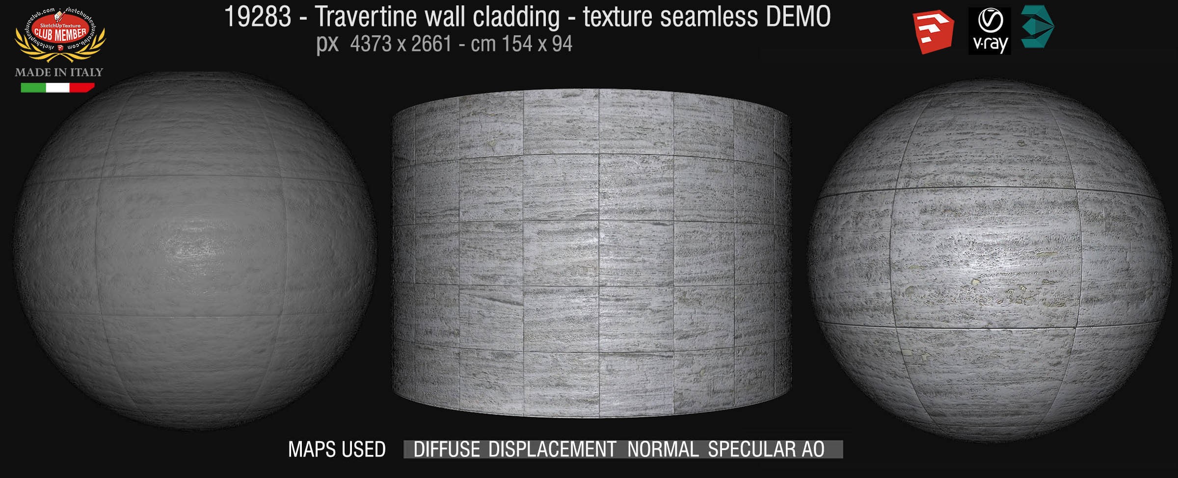 19283 Travertine wall cladding texture seamless + maps DEMO