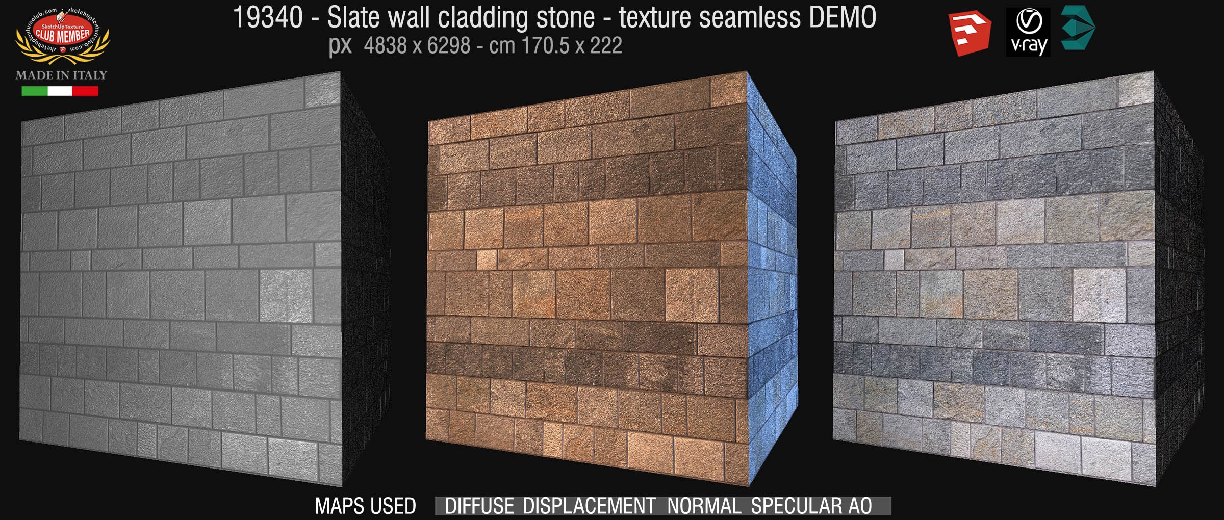 19340 Wall cladding stone texture seamless + maps DEMO