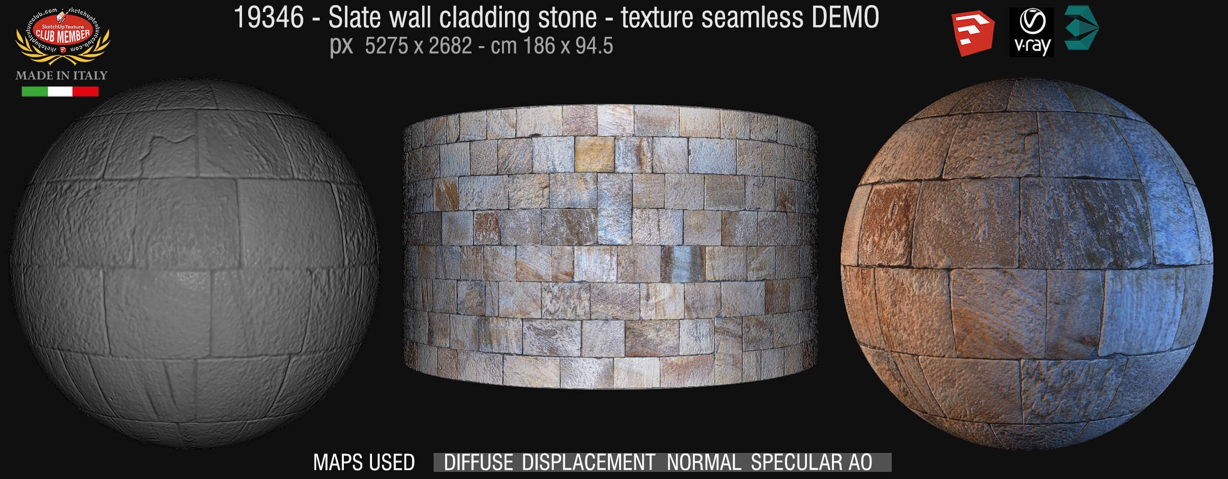 19346 Slate wall cladding stone texture seamless + maps DEMO