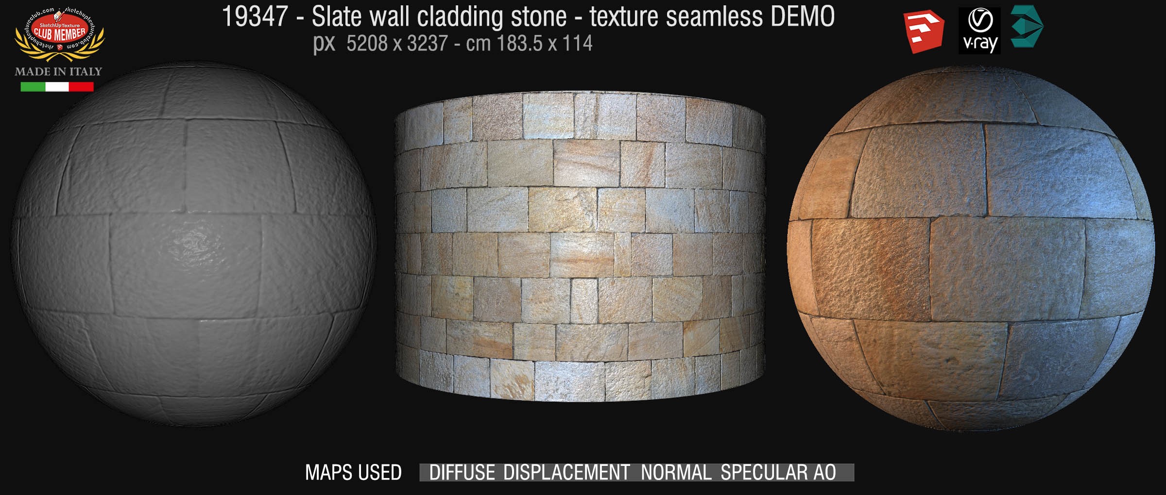 19347 Slate wall cladding stone texture seamless + maps DEMO