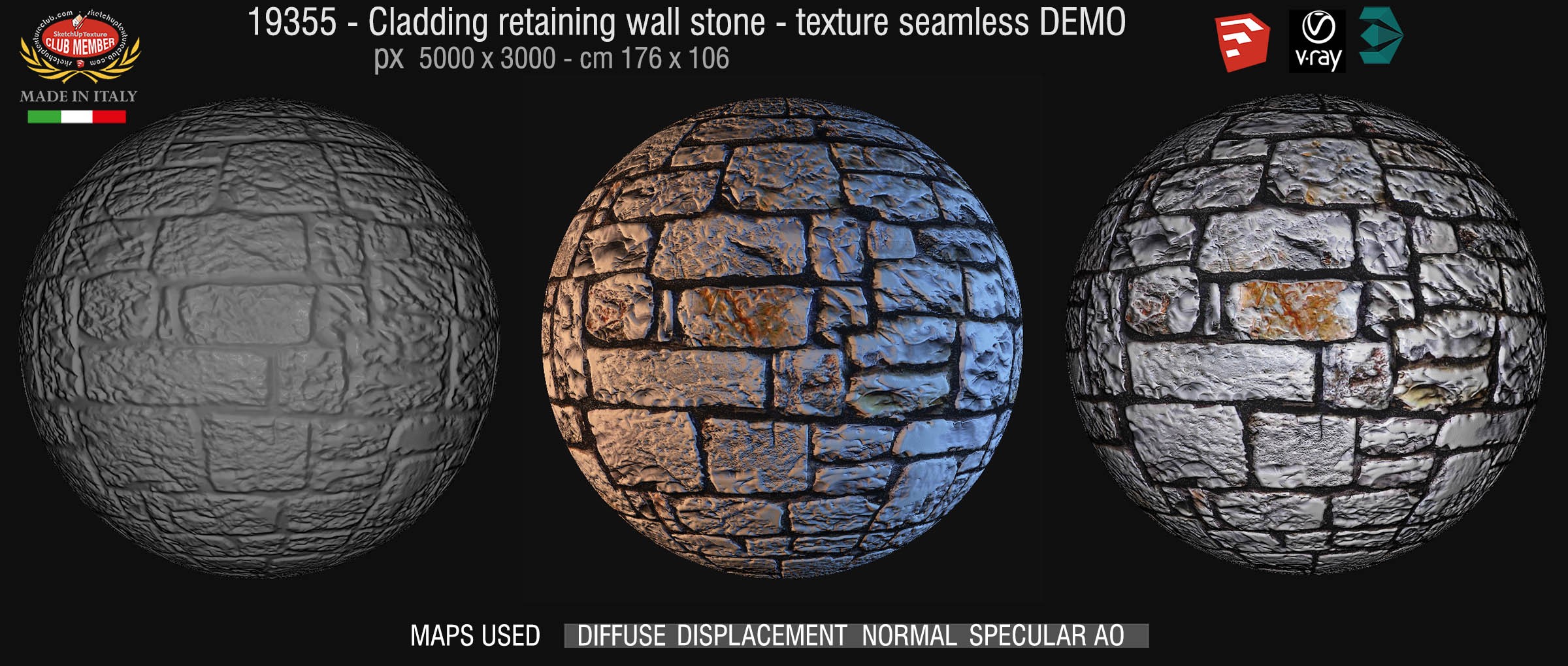 19335 Cladding retaining wall stone texture seamless + maps DEMO
