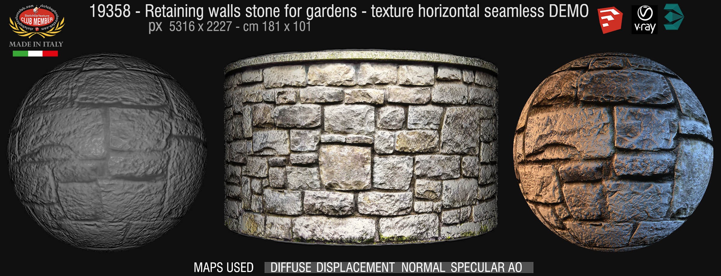 19358 Retaining walls stone for gardens texture horizontal seamless + maps DEMO
