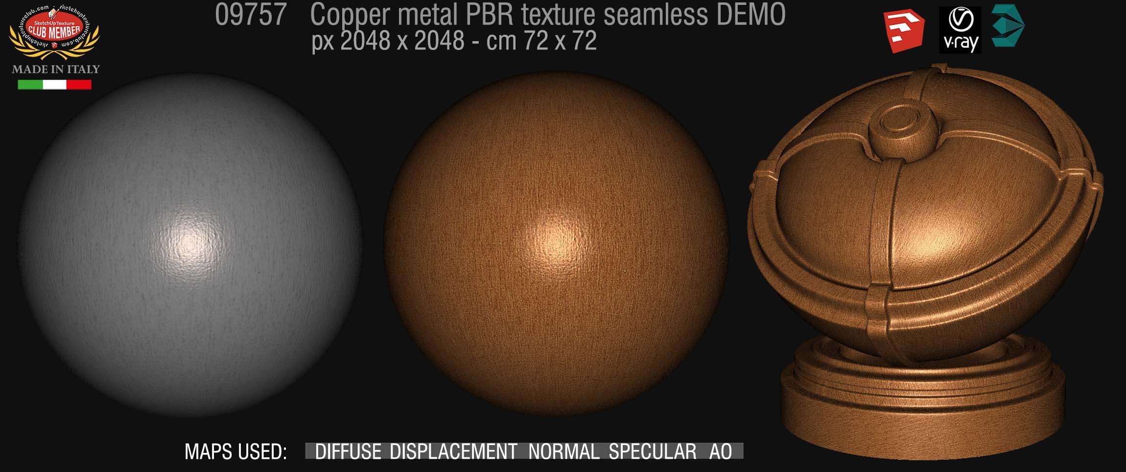 09757 Brushed copper metal PBR texture seamless DEMO