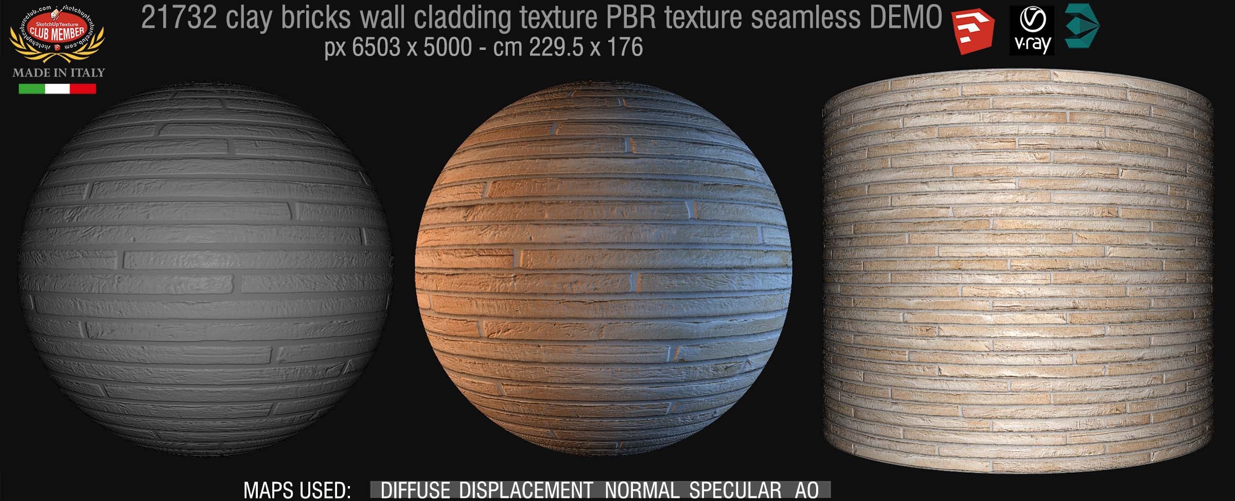 21732 Clay bricks wall cladding PBR texture seamless DEMO