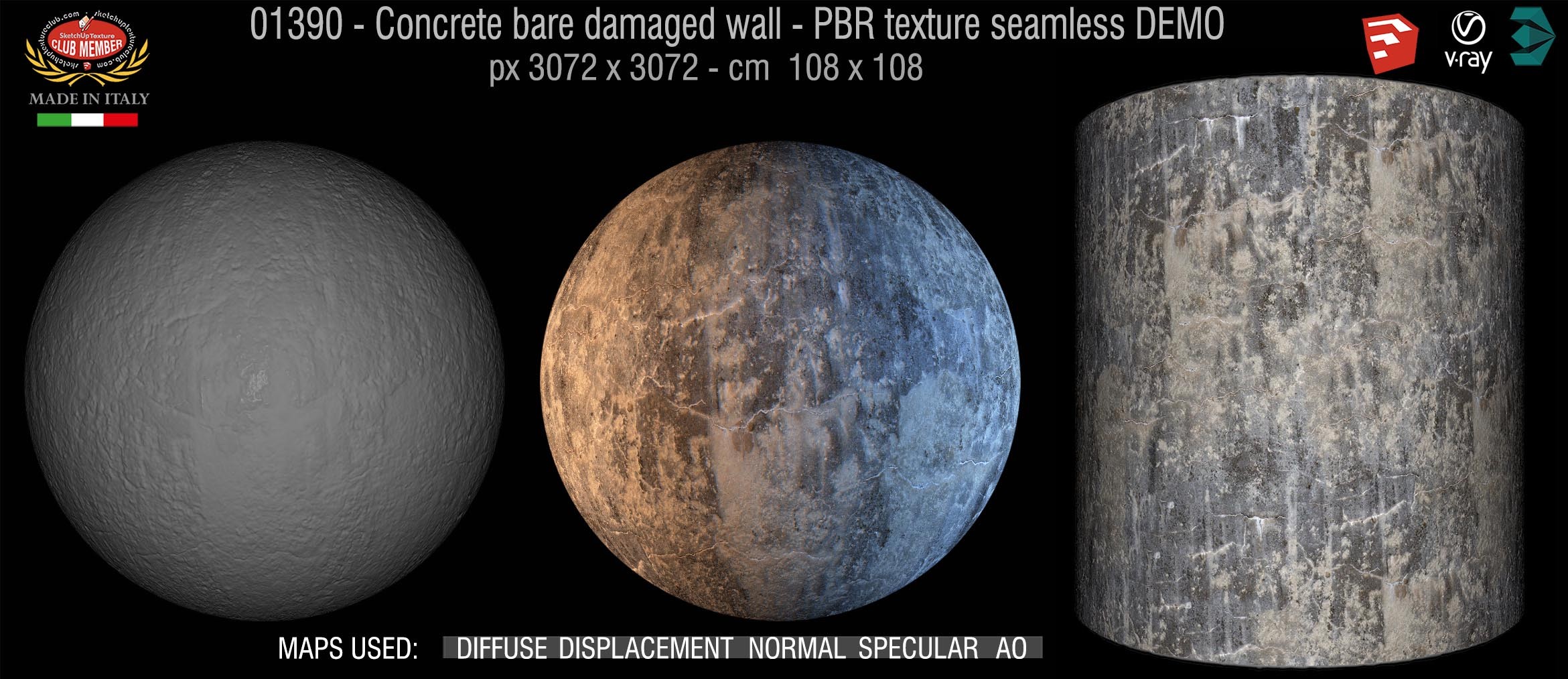 01390 Concrete bare damaged wall PBR texture seamless DEMO