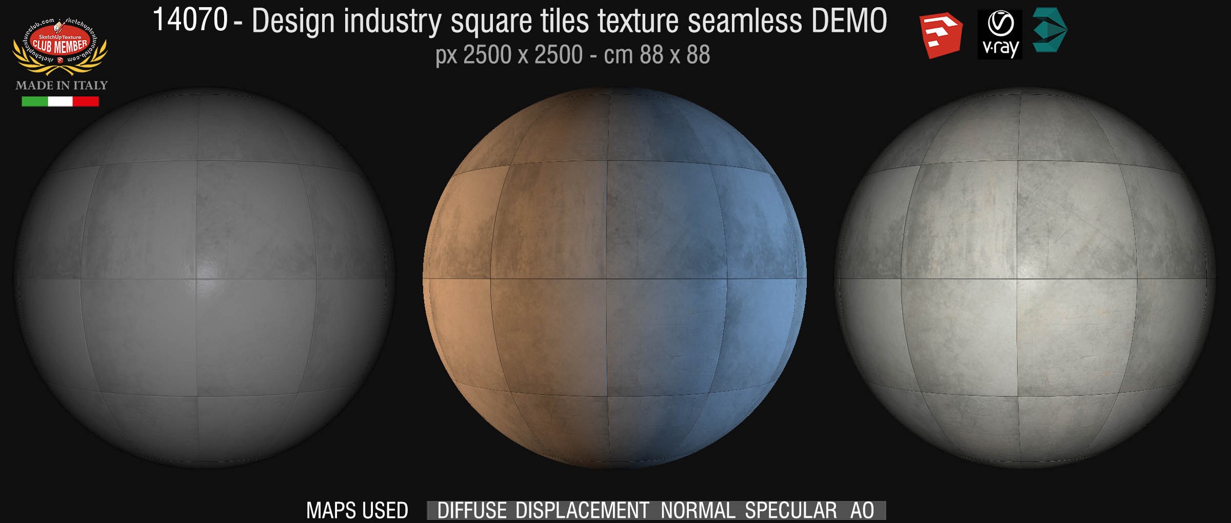 14070 Design industry square tile texture seamless + maps DEMO