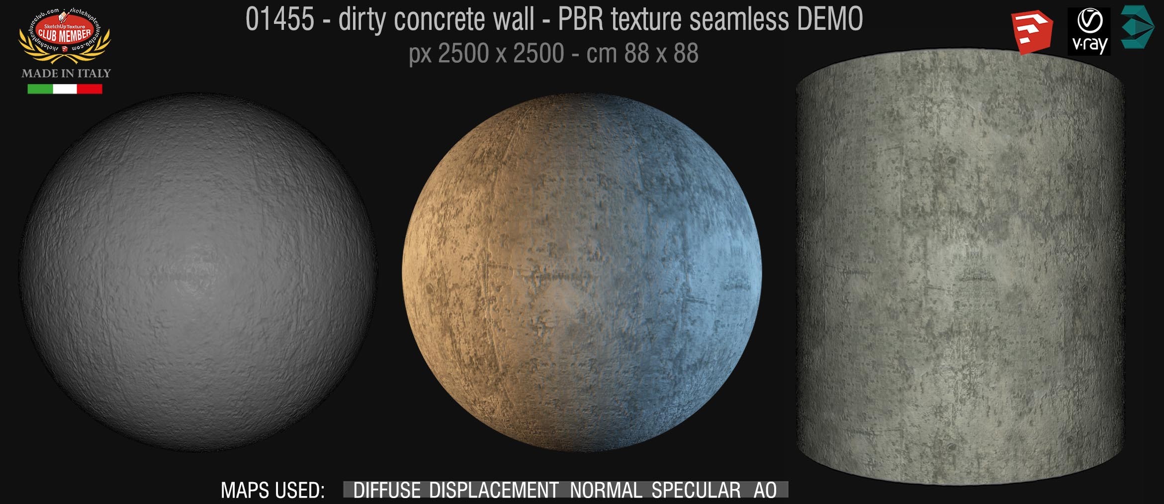 01455 Concrete bare dirty wall PBR texture seamless DEMO