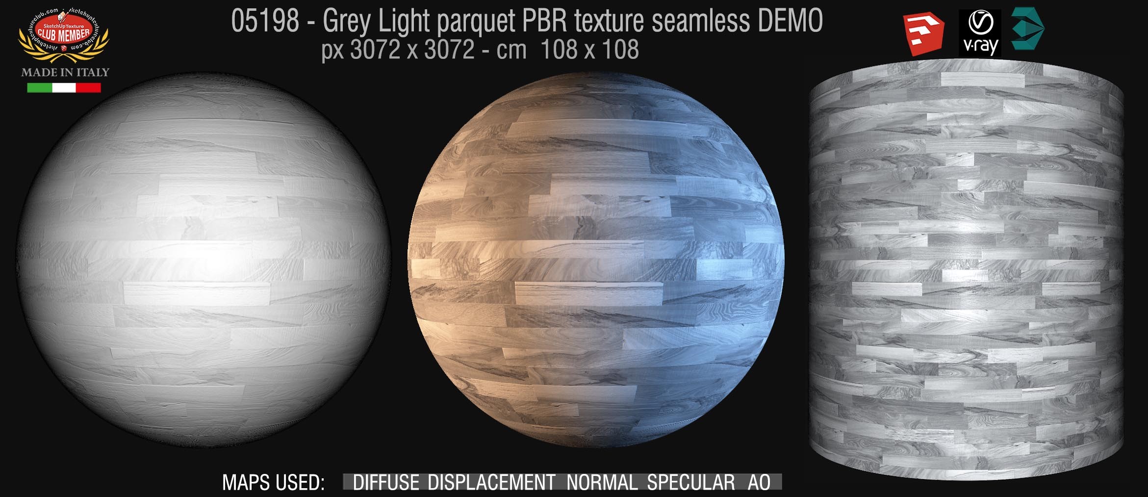 05198 Grey light parquet PBR texture seamless DEMO