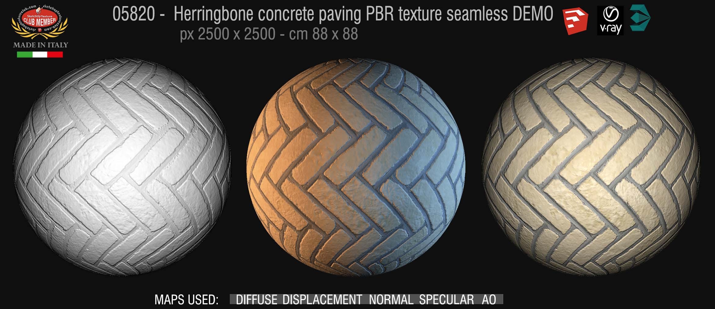 05820 Herringbone concrete paving PBR texture seamless DEMO