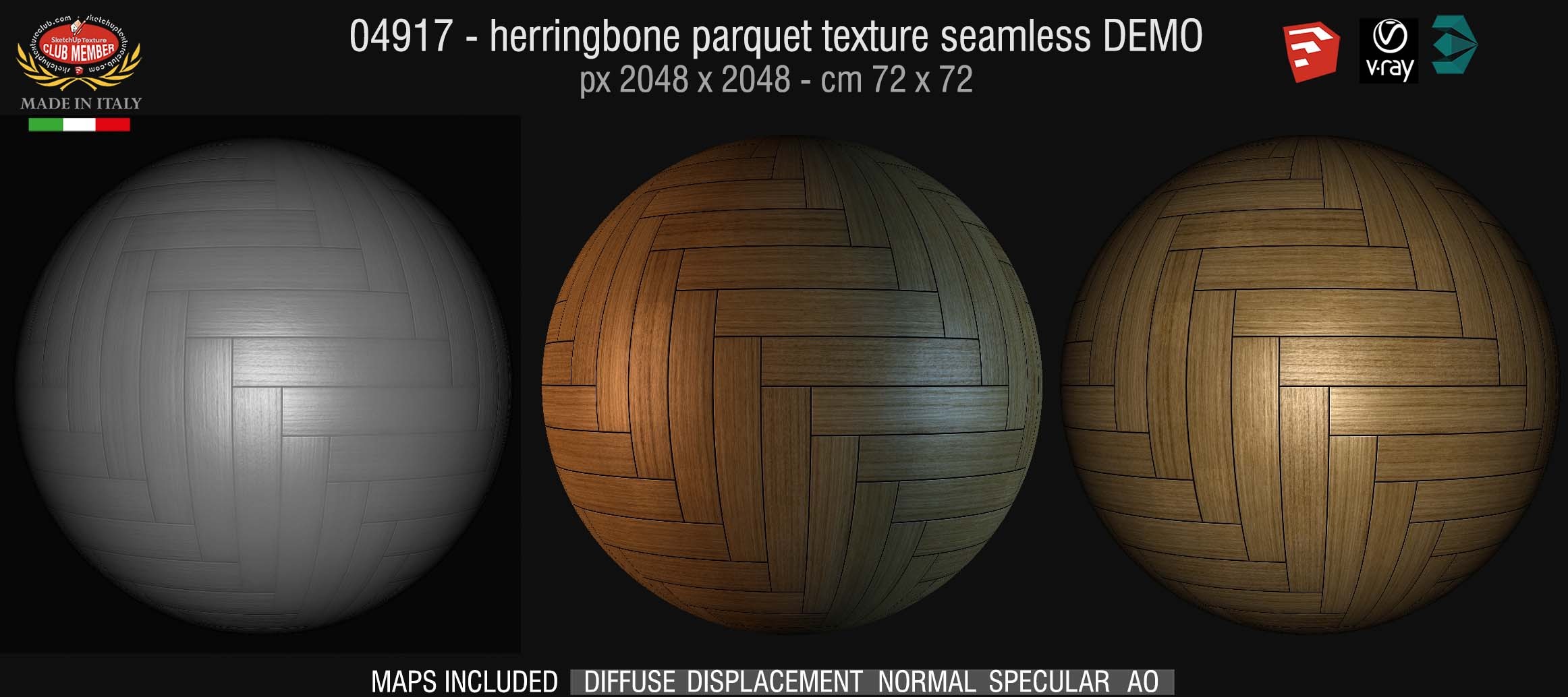 04917 HR Herringbone parquet texture seamless + maps DEMO