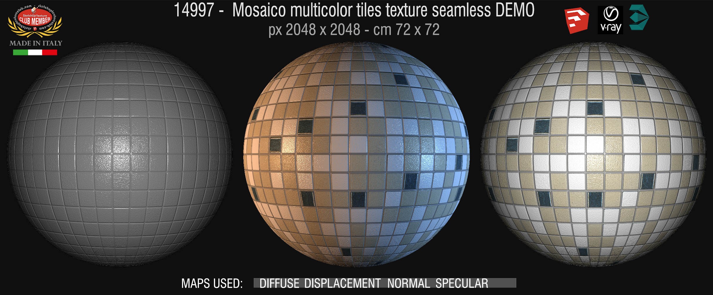 14997 Mosaico multicolor tiles texture seamless + maps DEMO
