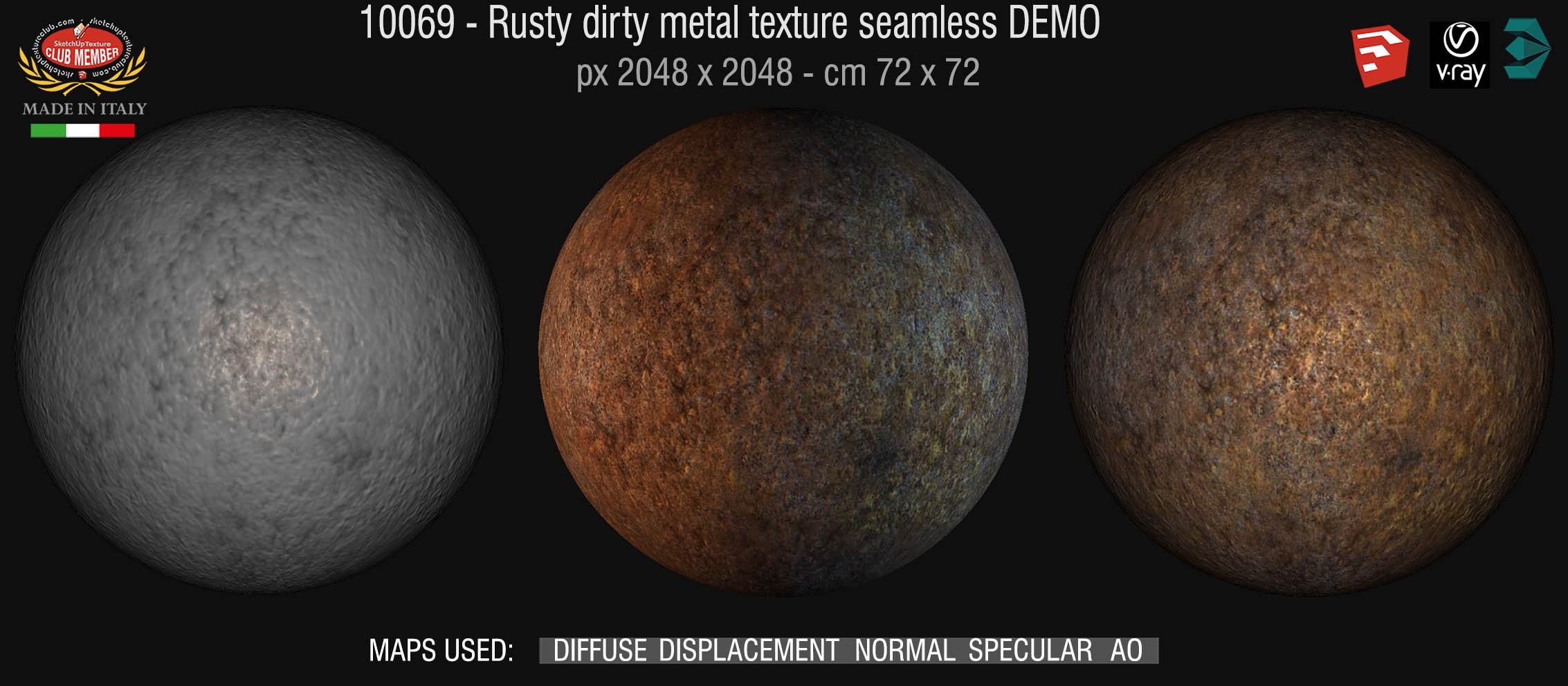 10069 HR Rusty dirty metal texture seamless + maps DEMO