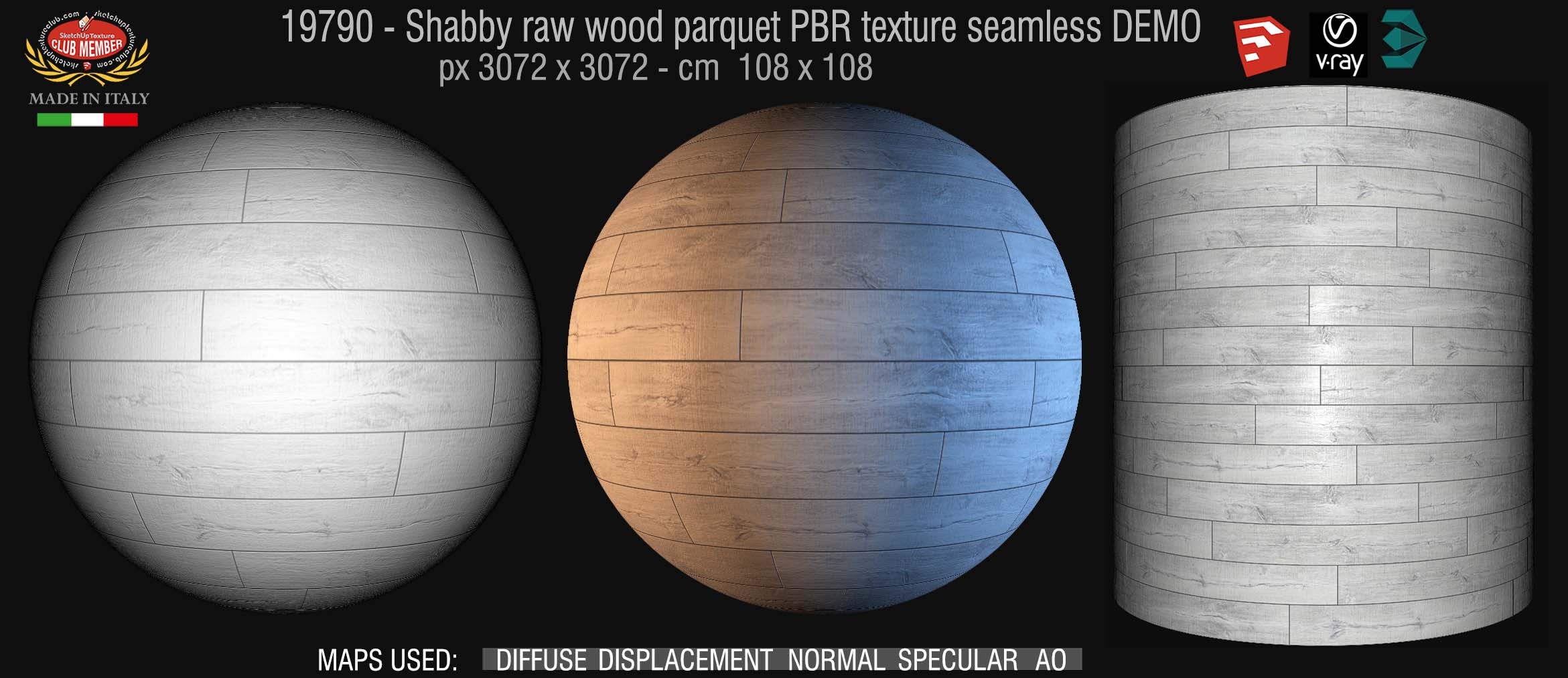 19790 Shabby raw wood parquet PBR texture seamless DEMO