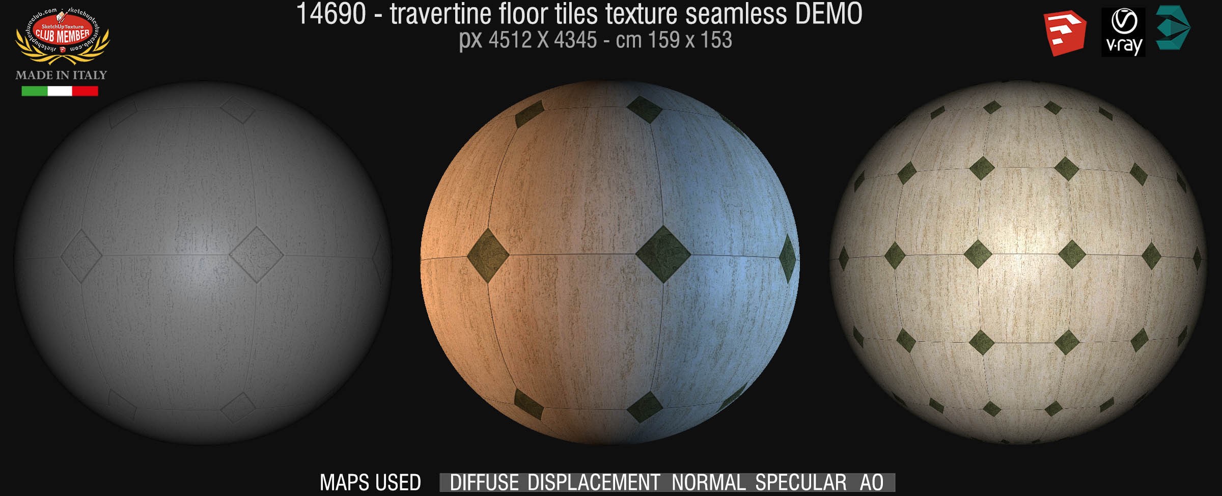 14690 Travertine floor tile texture seamless + maps DEMO