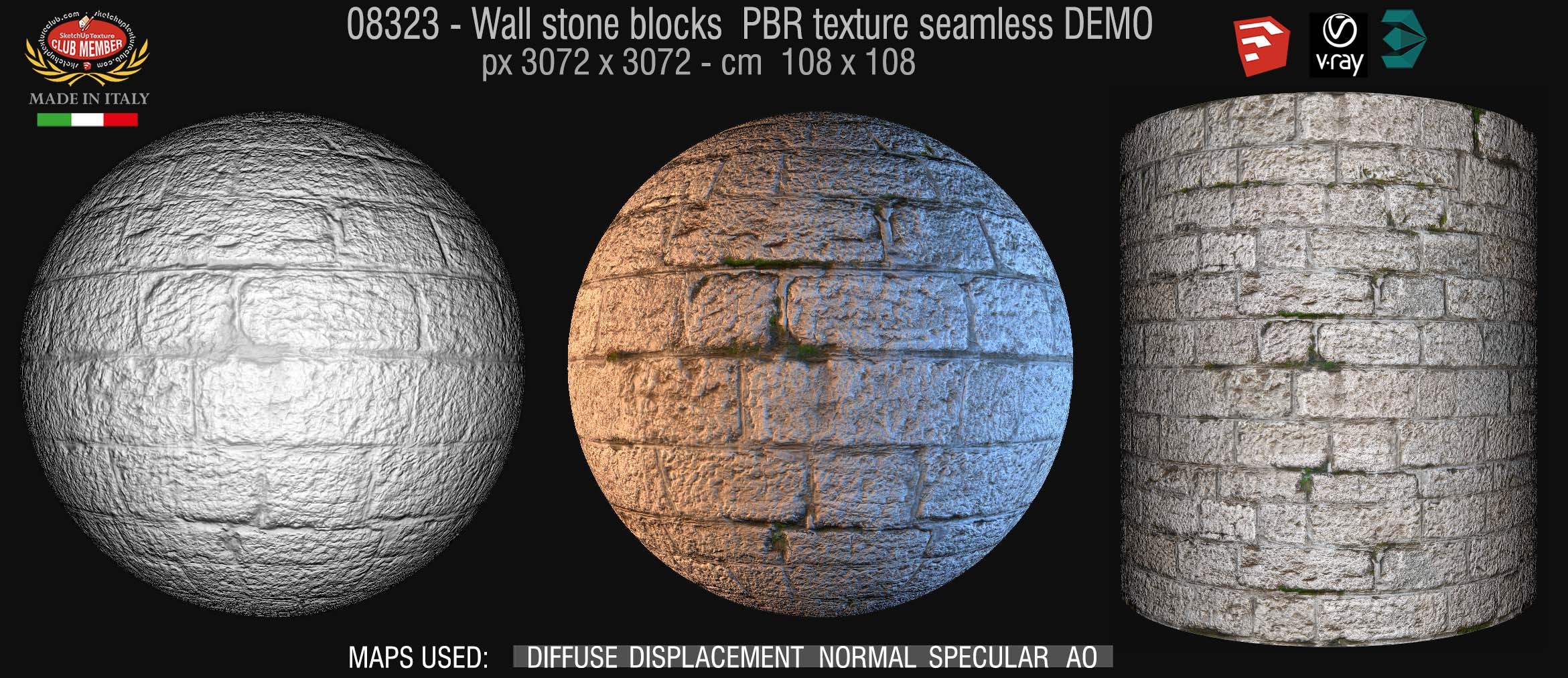 08323 Wall stone with regular blocks PBR texture seamless