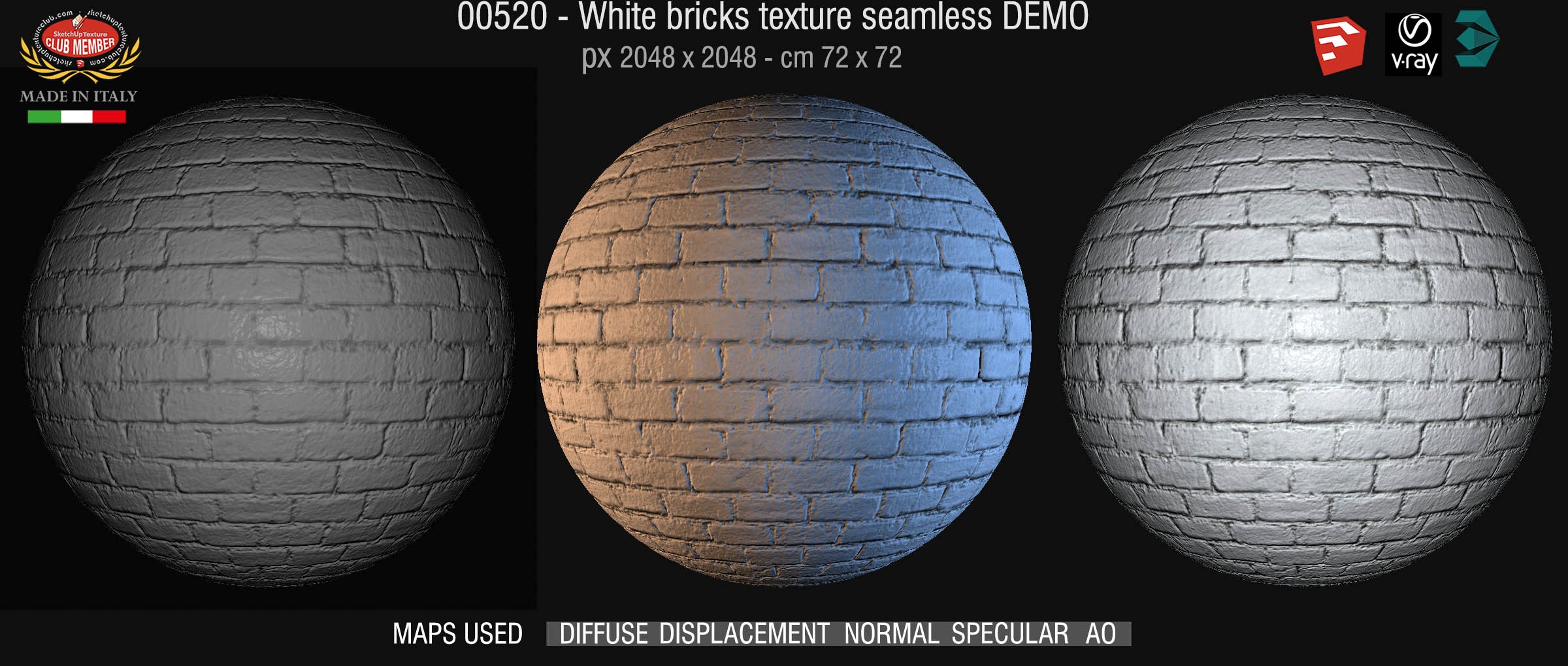 00520  White bricks texture seamless + maps DEMO