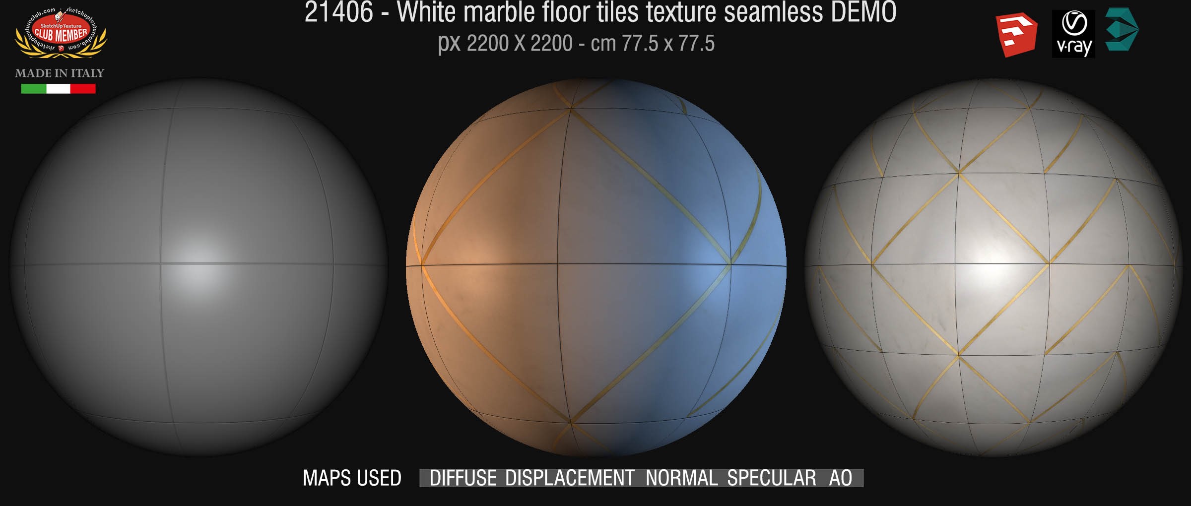 21406  white marble floor tiles texture seamless + maps DEMO