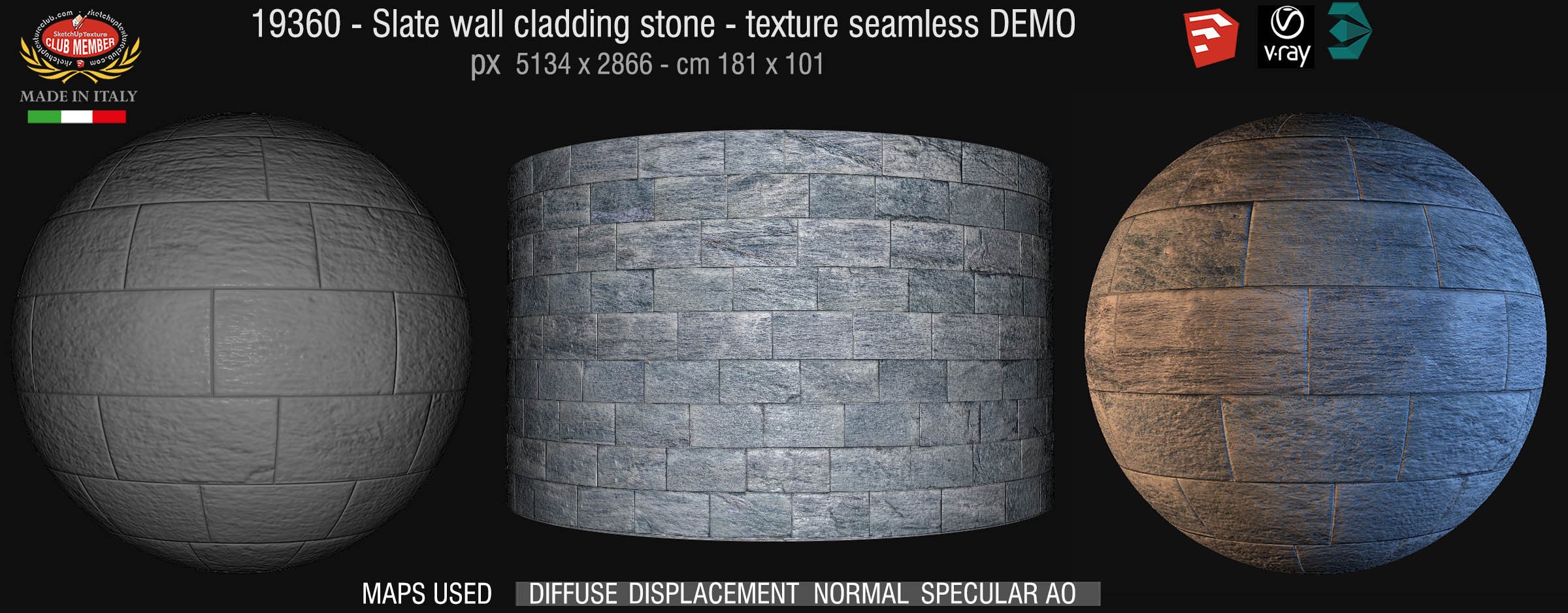 19360 Slate wall cladding stone texture seamless + maps DEMO