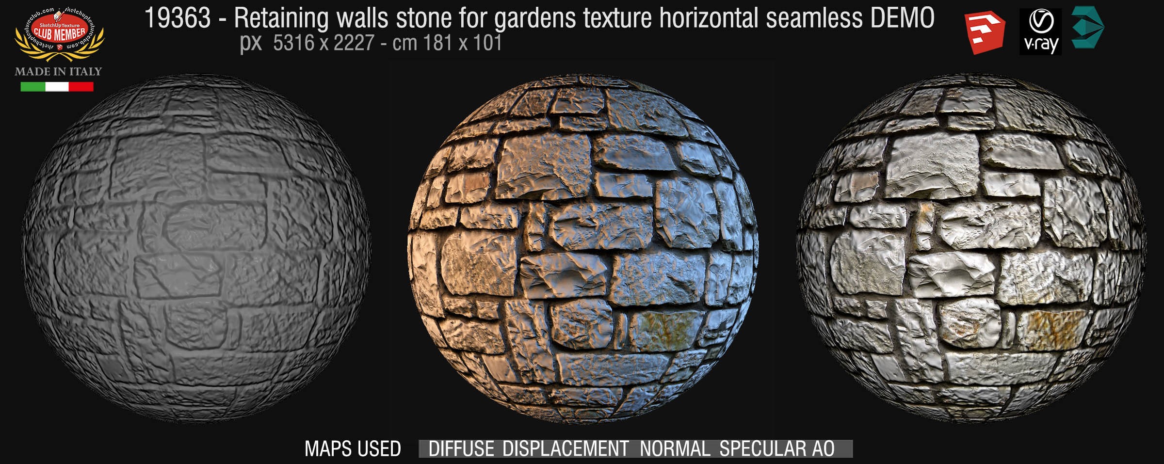 19363 Retaining walls stone for gardens texture horizontal seamless + maps DEMO