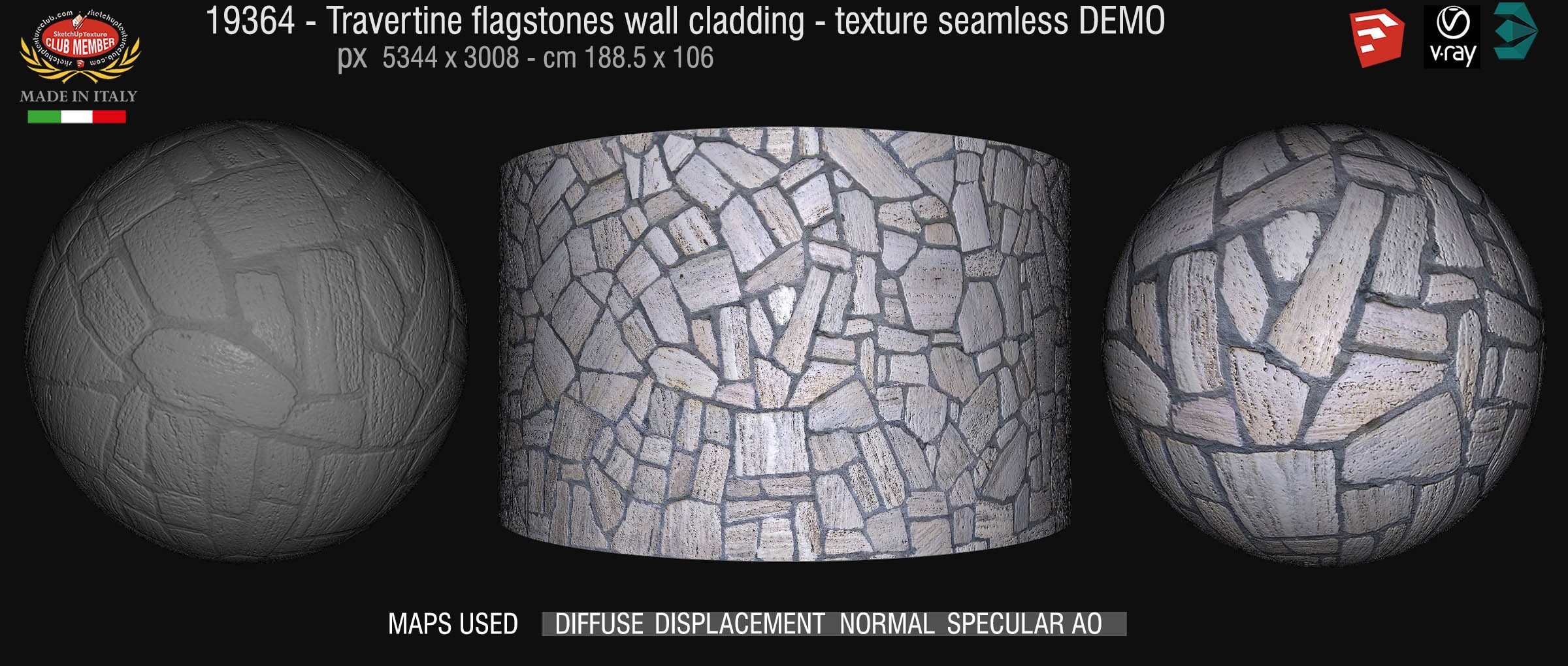 19364 Travertine flagstones wall cladding texture seamless + maps DEMO