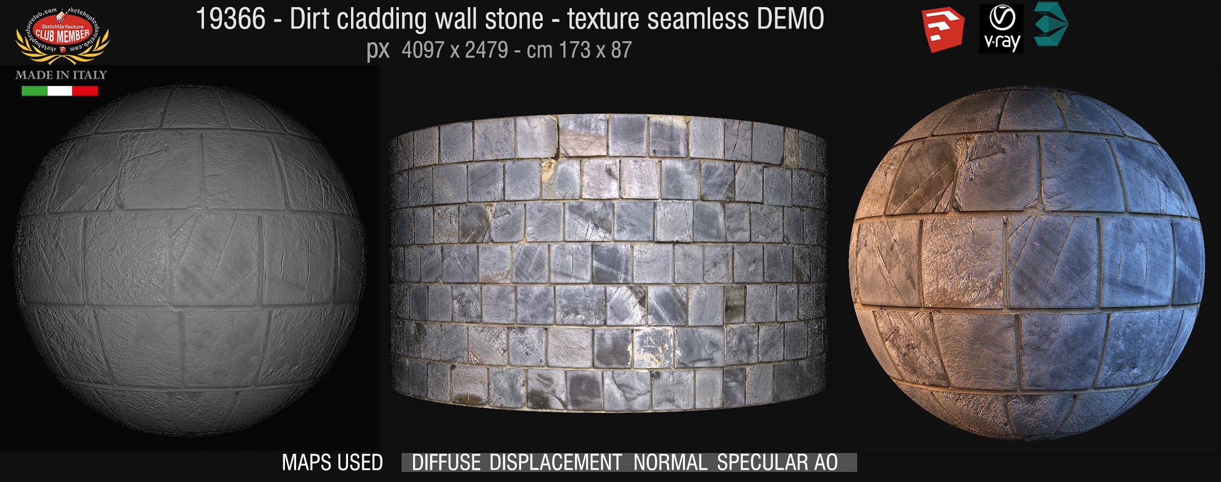 19366 Dirt cladding wall stone texture seamless + maps DEMO