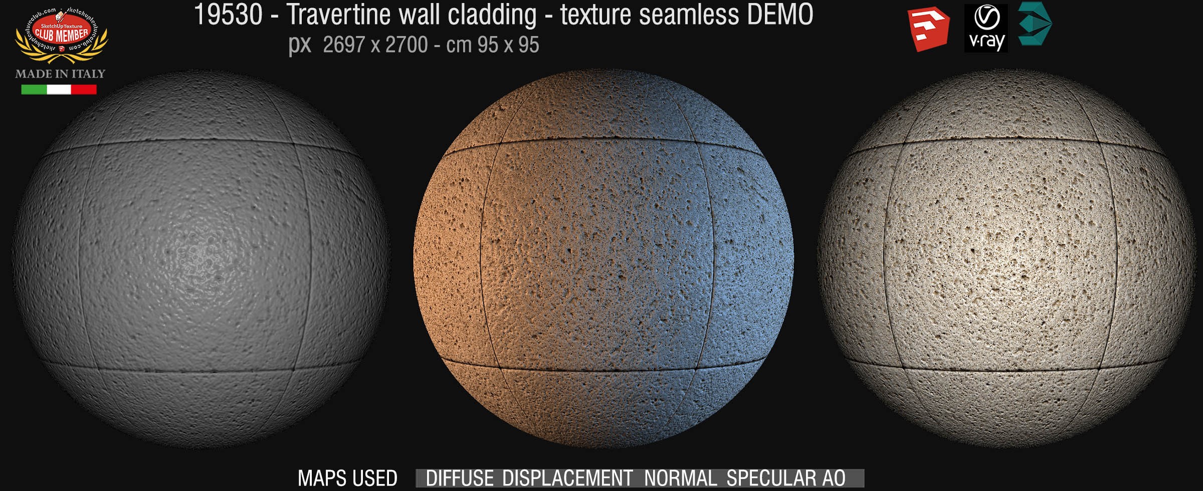 19530 Travertine wall cladding texture seamless + maps DEMO