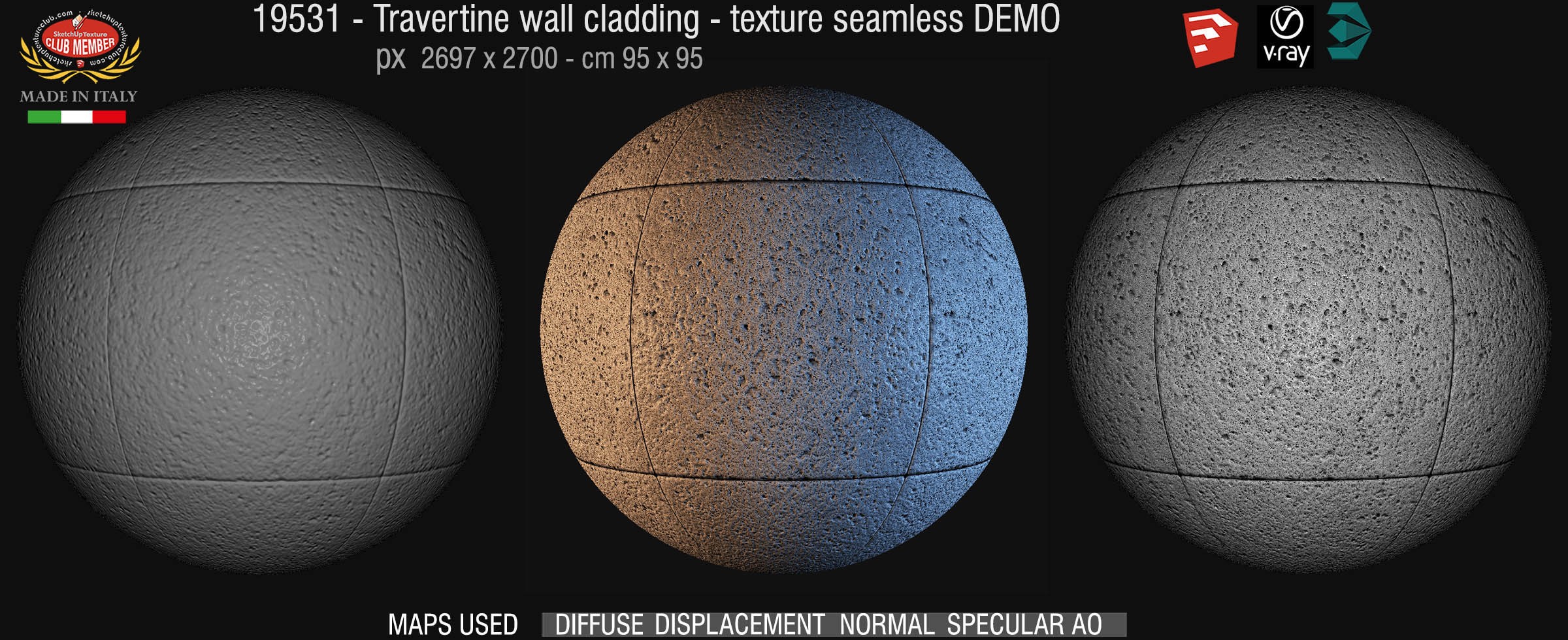 19531 Travertine wall cladding texture seamless + maps DEMO