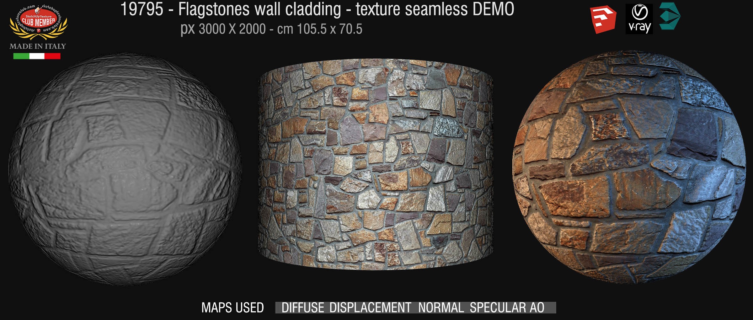 19795 flagstones wall cladding PBR texture + maps demo