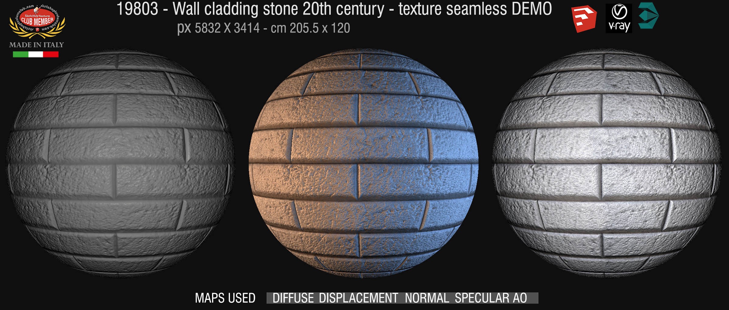 19803 wall cladding stone 20th century texture + maps demo