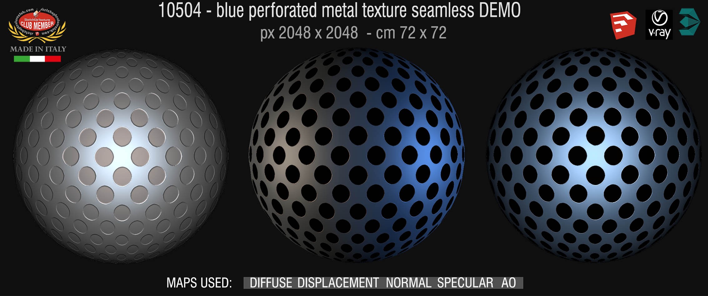 10504 HR Blue perforated metal texture seamless + maps DEMO