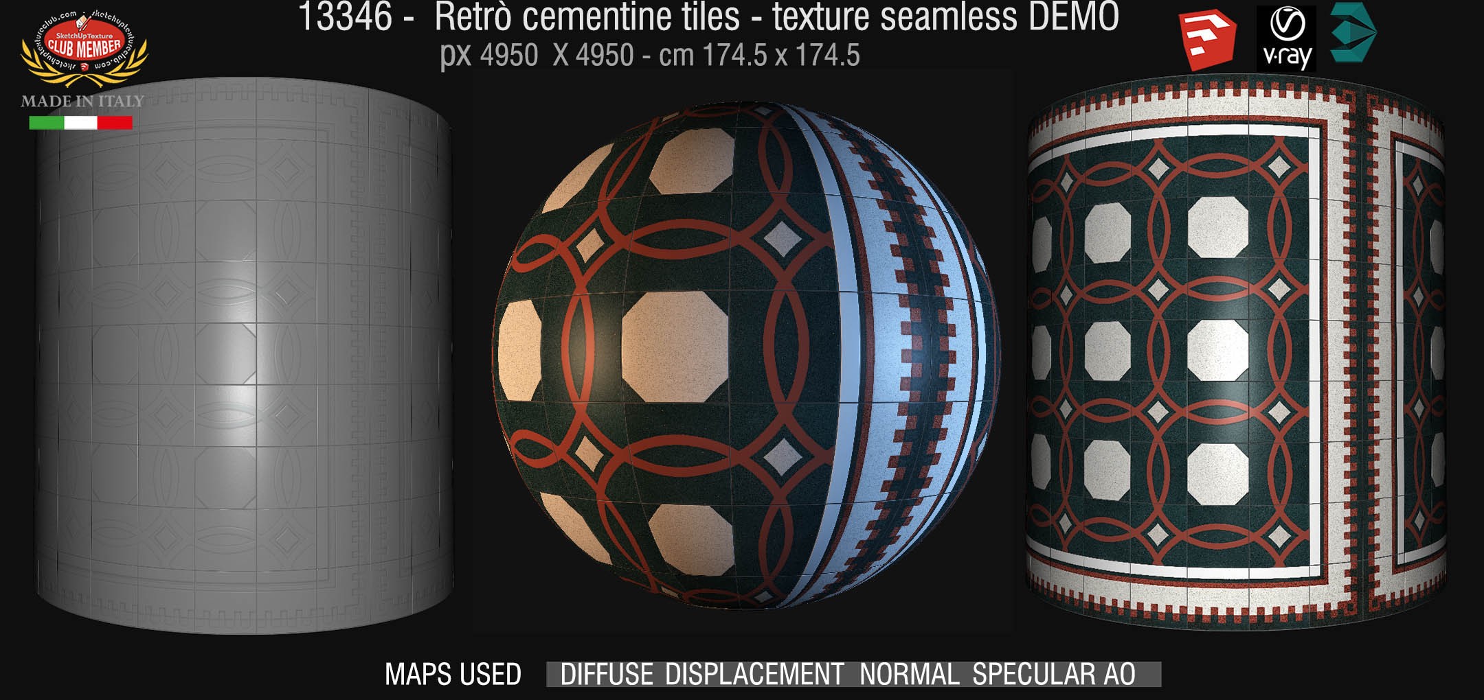 13346 retrò cementine tiles - texture seamless + maps DEMO