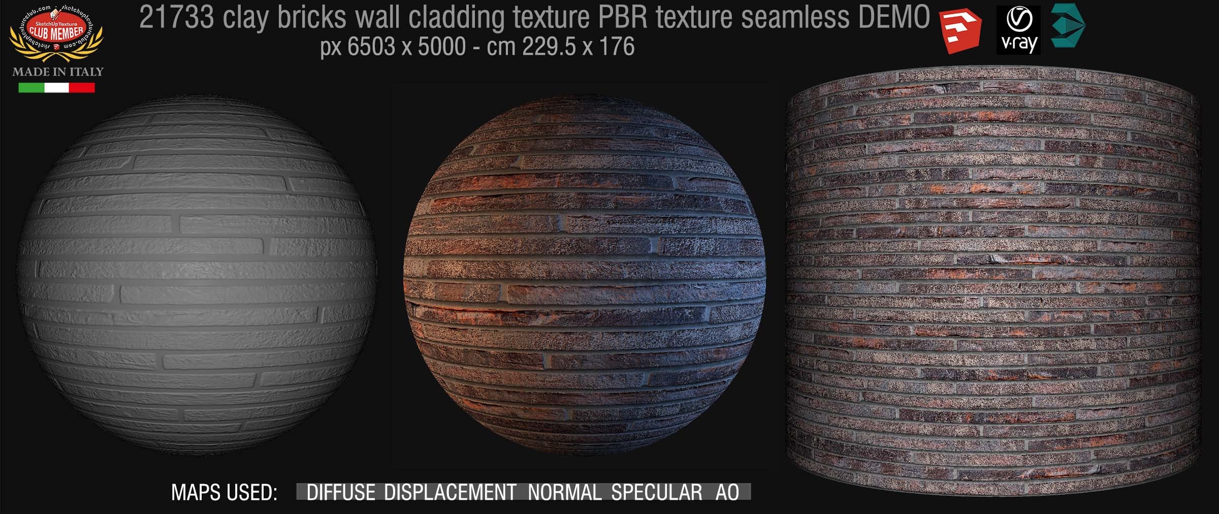 21733 Clay bricks wall cladding PBR texture seamless DEMO