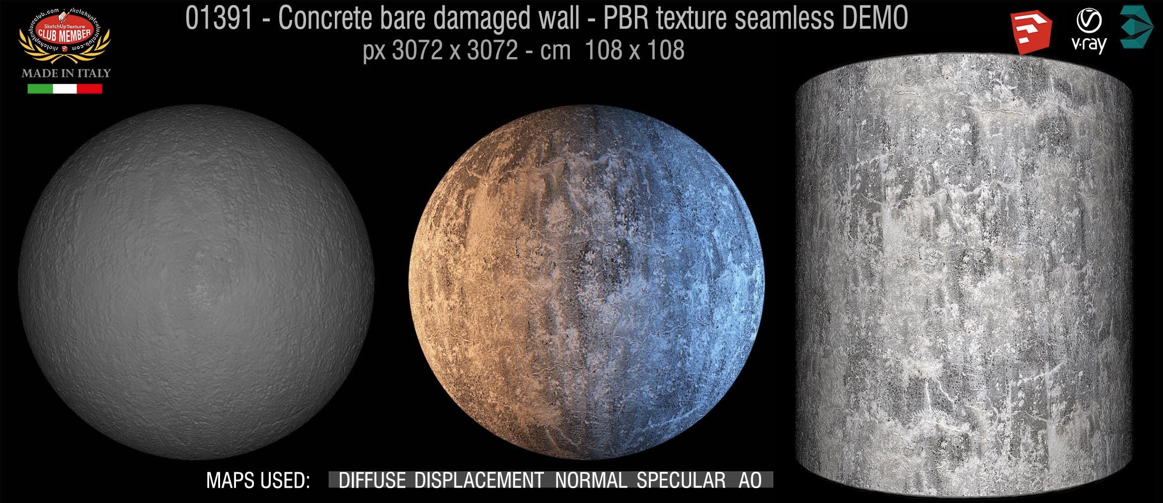 01391 Concrete bare damaged wall PBR texture seamless DEMO