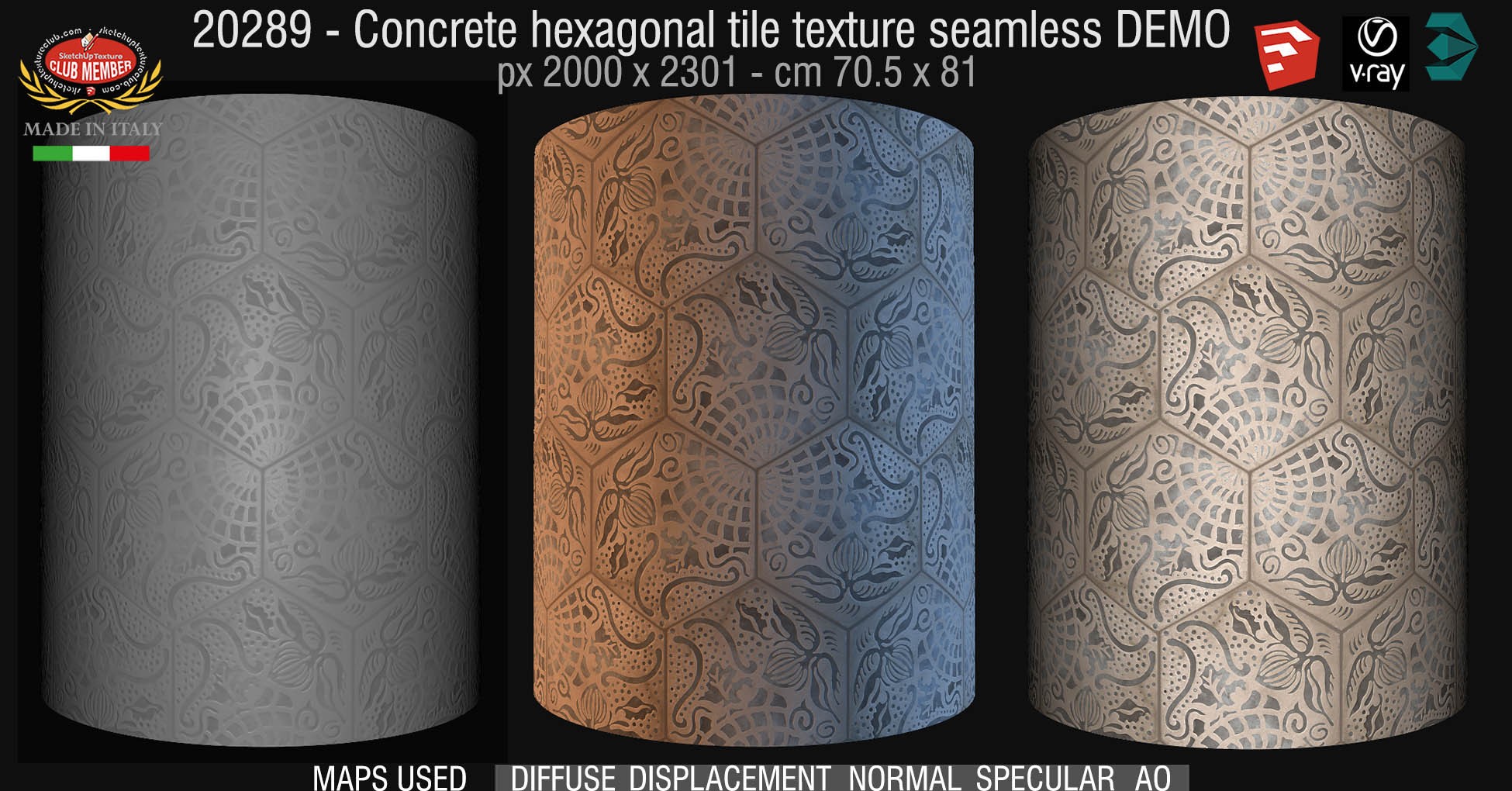 20289 Concrete hexagonal tile texture seamless + maps DEMO