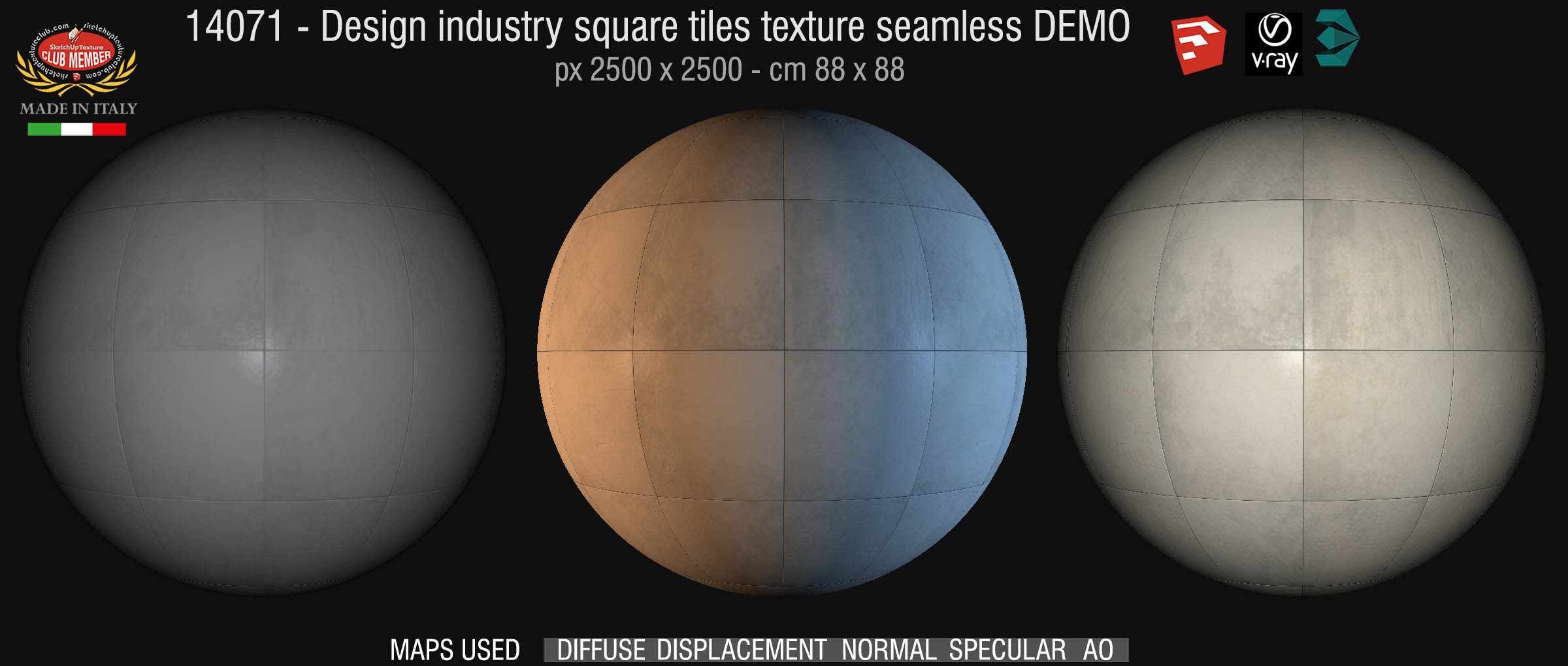 14071 Design industry square tile texture seamless + maps DEMO