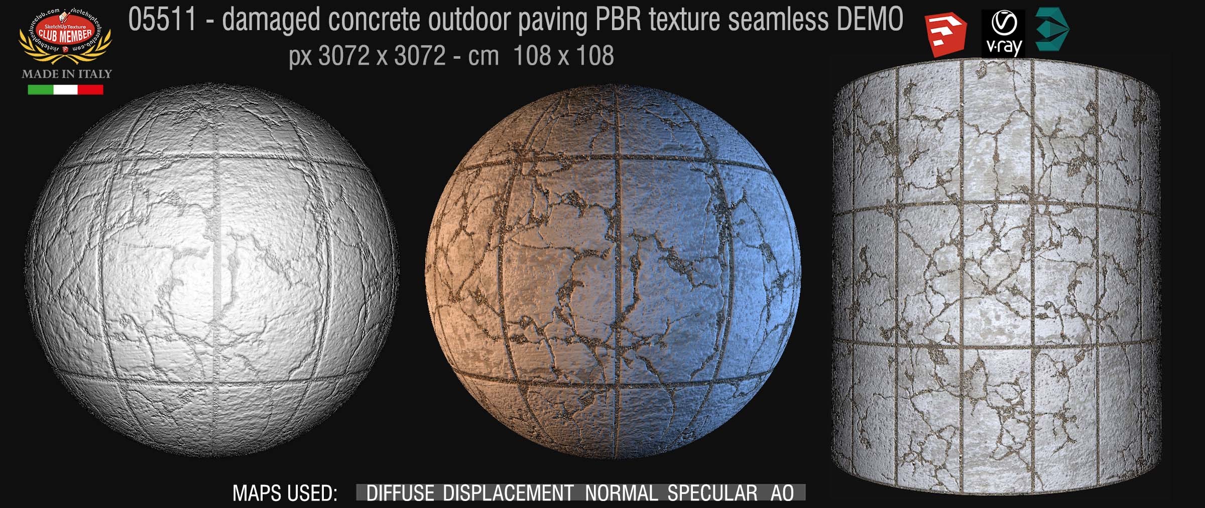 05511 Damaged concrete outdoor paving PBR texture seamless DEMO