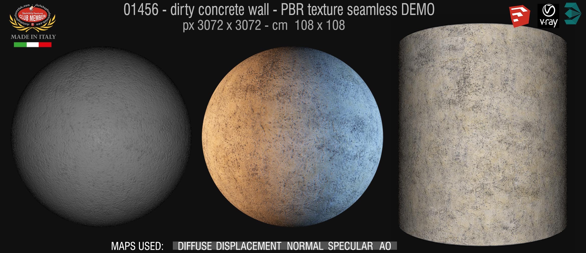 01456 Concrete bare dirty wall PBR texture seamless DEMO