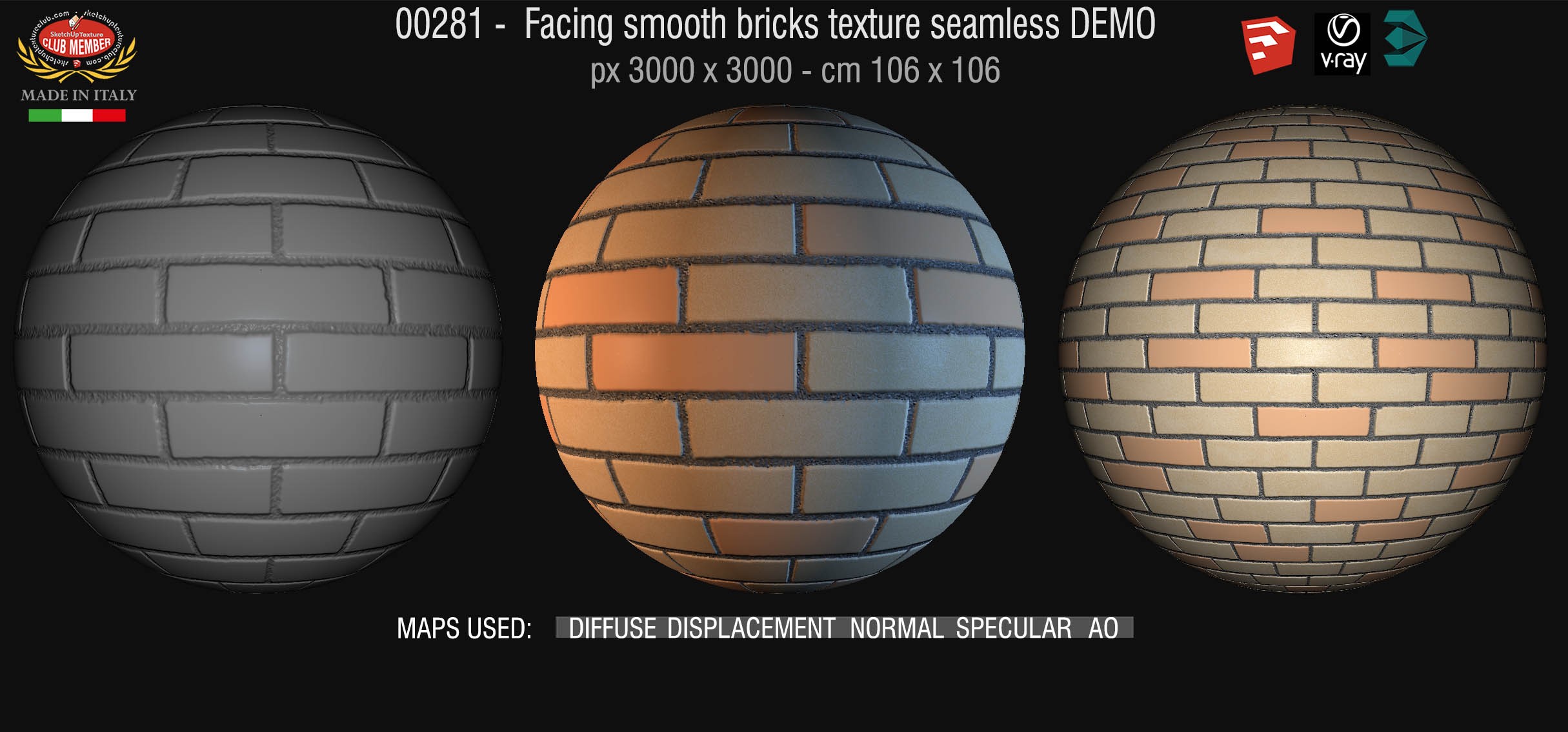 00281 Facing smooth bricks texture seamless + maps DEMO