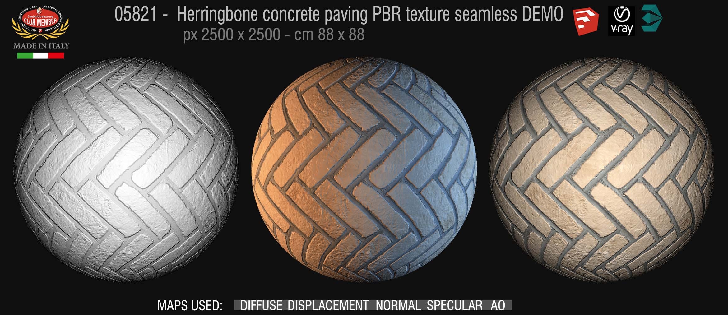 05821 Herringbone concrete paving PBR texture seamless DEMO