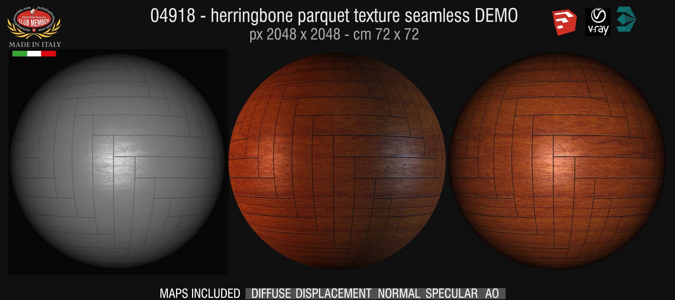 04918 HR Herringbone parquet texture seamless + maps DEMO