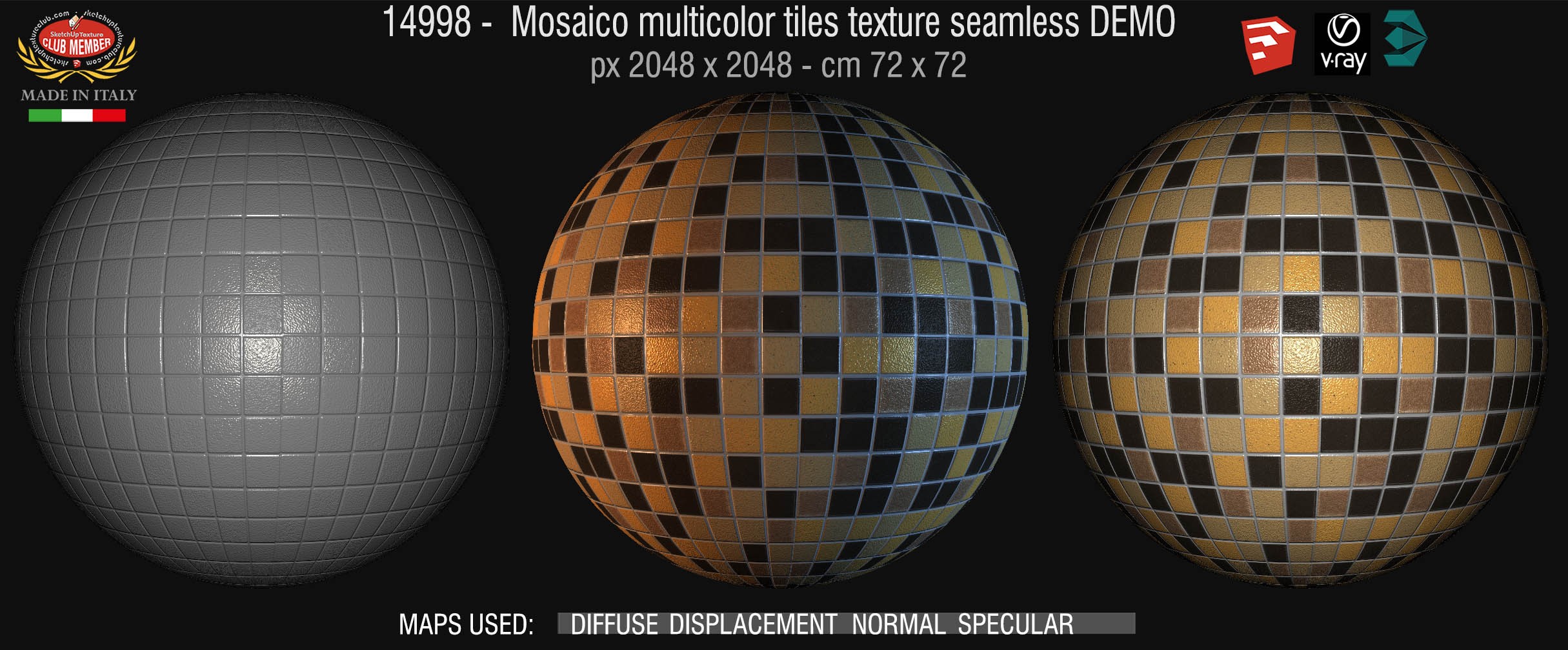 14998 Mosaico multicolor tiles texture seamless + maps DEMO