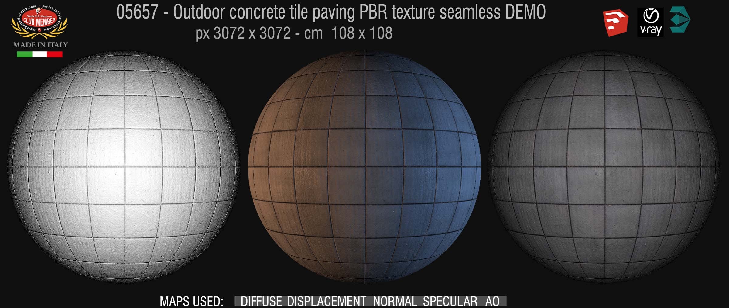 05657 Outdoor concrete tile paving PBR texture seamless DEMO