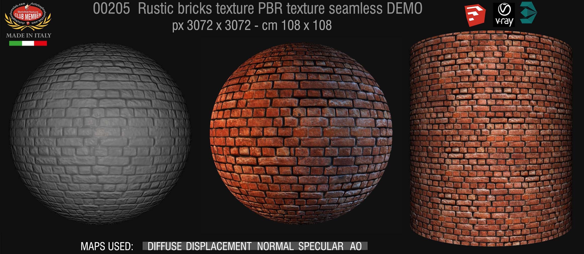 00205 Rustic bricks PBR texture seamless DEMO
