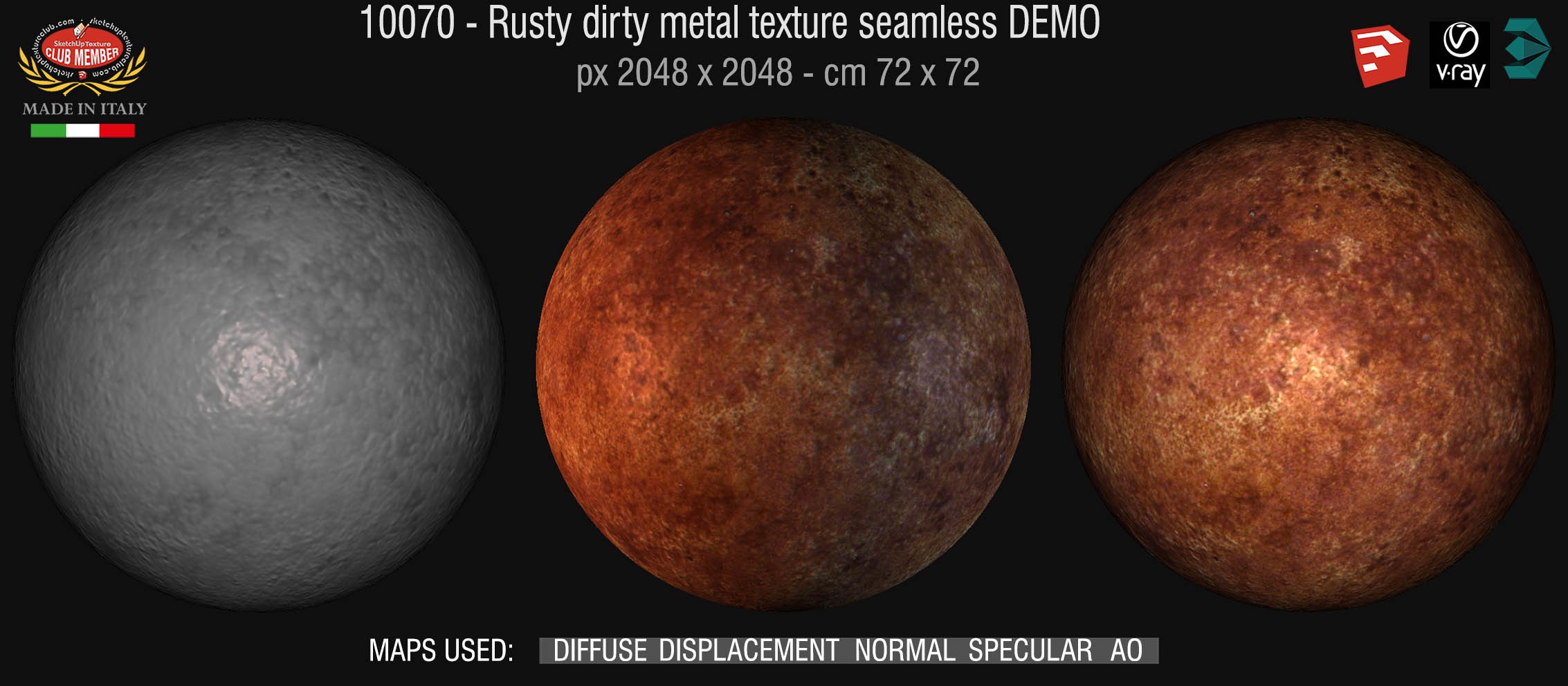10070 HR Rusty dirty metal texture seamless + maps DEMO