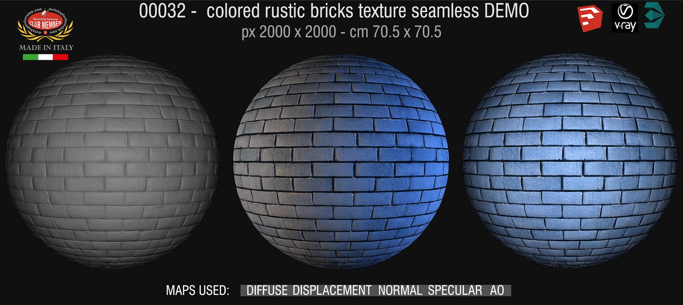 00032 colored rustic bricks texture seamless + maps DEMO