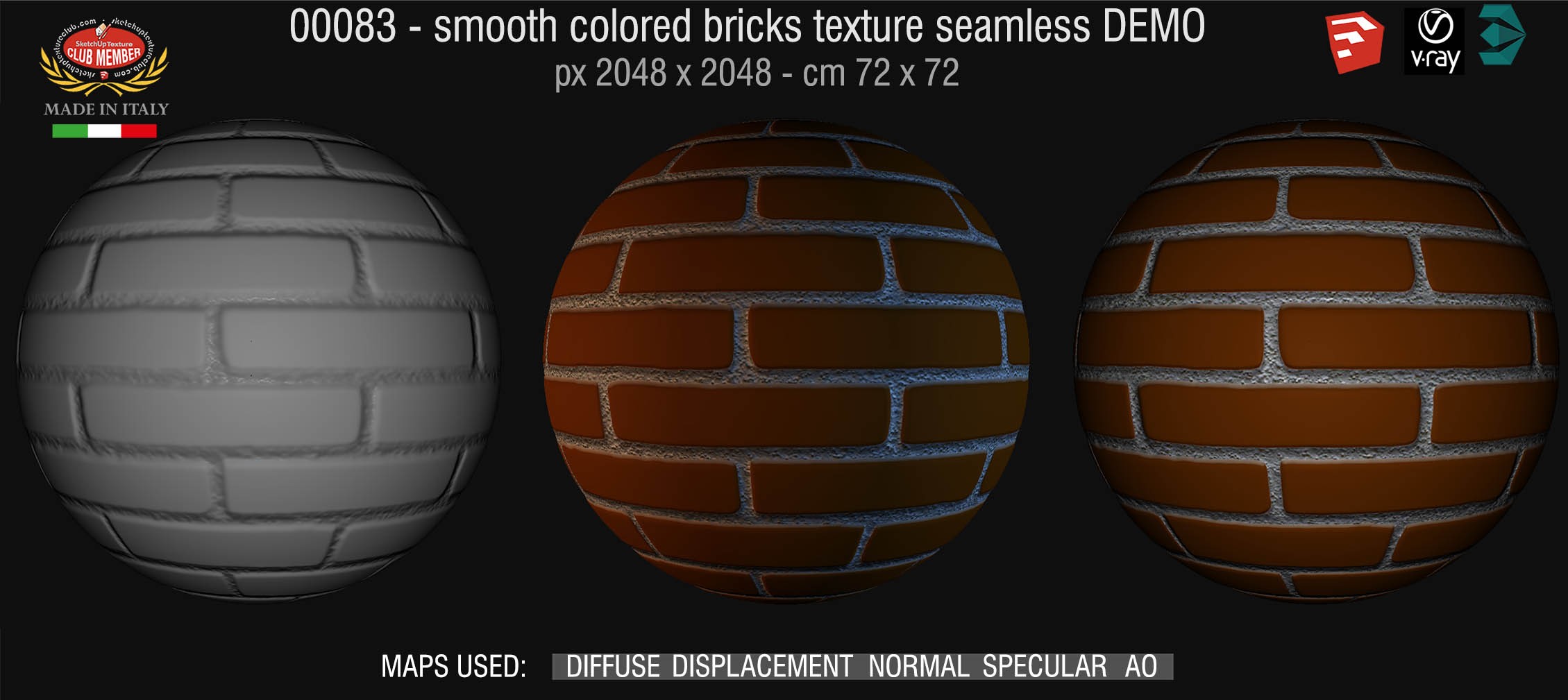 00083 smooth colored bricks texture seamless + maps DEMO