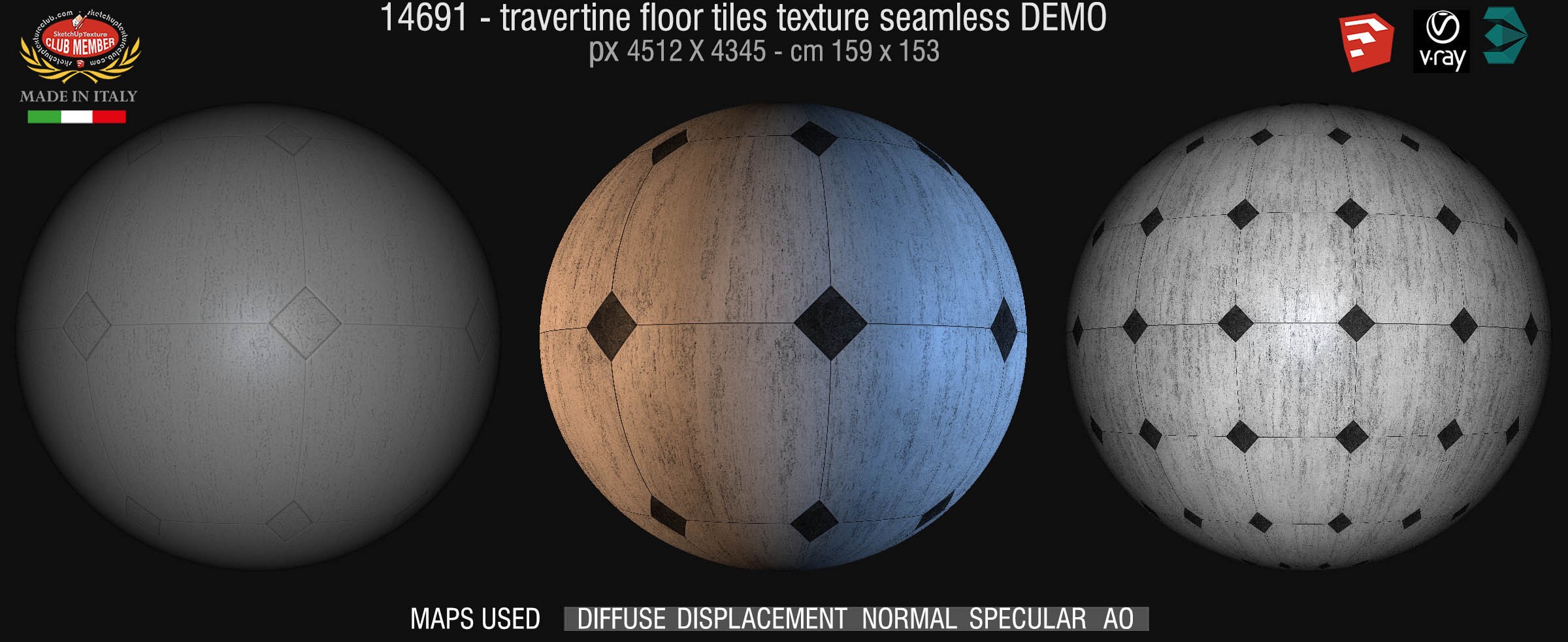 14691 Travertine floor tile texture seamless + maps DEMO