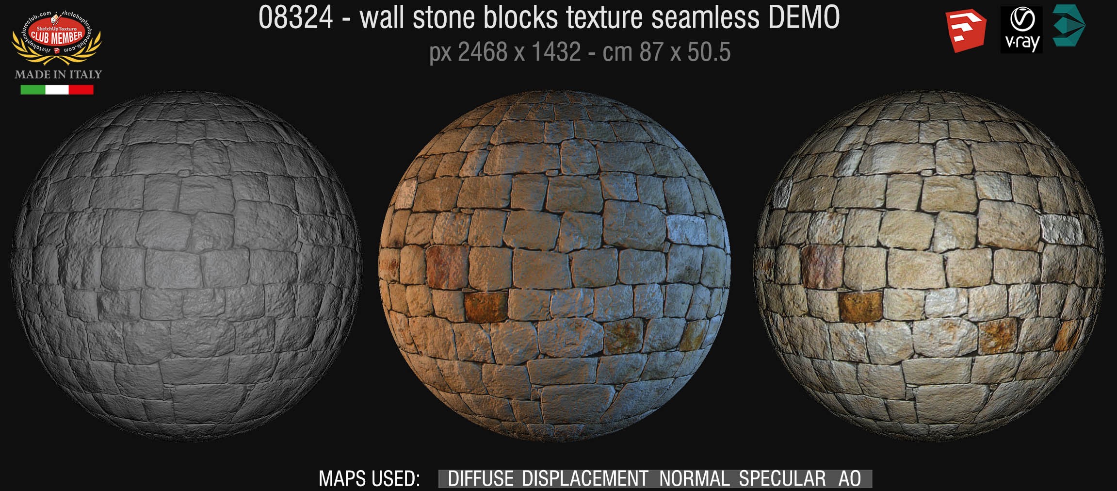 08324 HR Wall stone with regular blocks texture + maps DEMO